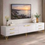 Dekonova Dekor Dekonova Vento 180 cm Modern Tv Ünitesi – Beyaz & Gold Ayaklı