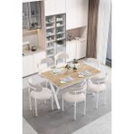 Dekoport Luna 6 Kişilik 80*140 Masa Takımı Teddy Kumaş Sandalye Mutfak Masa Takımı Yemek Masası Takımı - Çam - 80 x 140