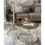Dekoport Milas Gold Bronz Cam Orta Sehpa Modern Tasarım 75 cm Yuvarlak Metal Ayaklı Şık Dekor