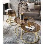 Dekoport Milas Gold Bronz Cam Orta Ve Zigon Sehpa Seti Modern Tasarım 75 cm Derinlik