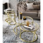 Dekoport Milas Gold Orta ve Zigon Sehpa Seti - Şeffaf Cam Modern Tasarım 75 cm Derinlik