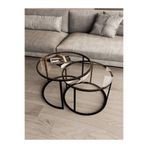 Dekoport Milas Orta Sehpa 2li Orta Sehpa 75-60 cm Siyah Metal Temperli Şeffaf Cam