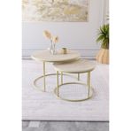 Dekoport Milas Orta Sehpa 75-60 cm Mat Gold Metal - Traverten Desen Tabla