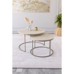 Dekoport Milas Orta Sehpa 75-60cm Pirinç Eskitme Renk Metal - Traverten Desen Tabla