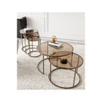 Dekoport Milas Orta ve Zigon Sehpa Seti Pirinç Eslitme Metal Temperli Bronz Cam