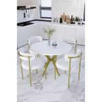 Dekoport Mina Masa Sandalye Takım 90 cm Masa Mat Gold 4 Sandalye Teddy Sandalye Bukle - Teddy Kumaş - 90 x 90