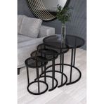 Dekoport Modern Zigon Sehpa Takımı Temperli Cam Metal Ayaklı Elektrostatik Boyalı 4'lü Set Minimalist Tasarım - siyah füme