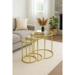 Dekopratik Alya Gold Zigon Sehpa Şeffaf Cam Üçlü Dekoratif Yan Sehpa Modern Tasarım 50 cm Derinlik