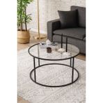 Dekopratik Berlin Orta SEHPA 80 cm Yuvarlak Şeffaf Camlı Sehpa - Siyah