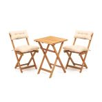 Dekor 2+1 Katlanır Minderli Ahşap Bistro Set - Natürel - 50X50 Cm
