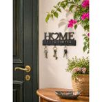 Dekor Atölye Home Sweet Home Anahtarlık Askılığı Duvar Dekoru -Kapı Girişi Hol Dekoratif Organizer (25X10 Cm) - Siyah
