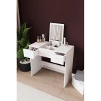 dekor fim DF02112B Anka Çekmeceli Aynalı Kapaklı Makyaj Masası Yatak Odası Modern Organizer Beyaz
