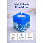 Dekor İstanbul Deniz Kabuklu Kare Mum – Okyanus Kokulu, El Yapımı Modern Dekoratif Mum (Yerli Üretim) - Mavi