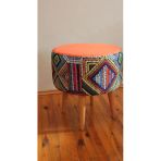 Dekor Mobilyacım Dekor Mobilyacım Retro Gürgen Ahşap Ayaklı Dekoratif Etnik Üst Kiremit Desenli Silindir Puf Bench