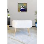 Dekor Mobilyacım Gürgen Ahşap Ayak Kırık Beyaz Pofidik Teddy Lüx Handmade Oval Puf Bench Sandalye