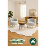 Dekor Mobilyacım Helkard Comfort Çay Seti ve Peluş Ikili Berjer & Üstü Tablalı Puf Takımı - 3'lü Set - Gri - Kahverengi