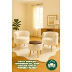 Dekor Mobilyacım Helkard Comfort Çay Seti ve Peluş Ikili Berjer & Üstü Tablalı Puf Takımı - 3'lü Set - Krem - Kahverengi