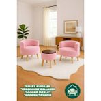 Dekor Mobilyacım Helkard Comfort Çay Seti ve Peluş Ikili Berjer & Üstü Tablalı Puf Takımı - 3'lü Set - Pembe - Kahverengi