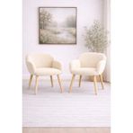 Dekor Mobilyacım Jasmine 2 Berjer Set Ahşap Ayaklı Retro Minimal Berjer Makyaj Masası Sandalyesi Çok Amaçlı Berjer - Krem