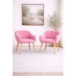 Dekor Mobilyacım Jasmine 2 Berjer Set Ahşap Ayaklı Retro Minimal Berjer Makyaj Masası Sandalyesi Çok Amaçlı Berjer - Pembe