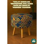 DEKOR MOBİLYACIM Yuvarlak Balkon Mutfak Salon Ayak Uzatma Pufu Gürgen Ayaklı Özel Tasarım Etnik Puf Koltuk