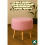 DEKOR MOBİLYACIM Yuvarlak Balkon Mutfak Salon Ayak Uzatma Pufu Gürgen Ayaklı Özel Tasarım Pembe Puf Koltuk