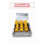 Dekor Şerit Metre 5 m x 25 mm 12’li Set Otomatik Kilitli Dayanıklı Çelik Ölçüm Metresi Paket