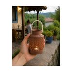 Dekor66 Dekoratif Halat Desenli Saplı Fener Led ışıklı Mumluk - 13 cm Bahçe, Balkon ve Teras İçin Otantik Süs Obje
