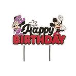 dekora - Pasta dekorasyonu doğum günü | Happy Birthday Cake Topper Mickey ve Minnie Mouse kağıttan - 17,5 x 15 cm