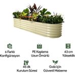 Dekorafence Yükseltilmiş Bahçe Yatağı Seti Metal 195X60X43CM Modüler Sebze Yatağı (6 Farklı Kurulum Olanağına Sahip) - Bej