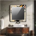 Dekorarif Desenli Kare Duvar Aynası 41 - Renkli - 70 x 70