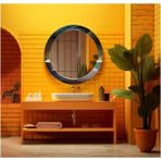 Dekorarif Desenli Yuvarlak Banyo-Salon Duvar Aynası 29 - Renkli - 60 x 60