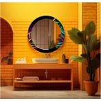 Dekorarif Desenli Yuvarlak Banyo-Salon Duvar Aynası 33 - Renkli - 60 x 60
