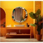Dekorarif Desenli Yuvarlak Banyo-Salon Duvar Aynası 41 - Renkli - 60 x 60