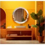 Dekorarif Desenli Yuvarlak Banyo-Salon Duvar Aynası 42 - Renkli - 60 x 60