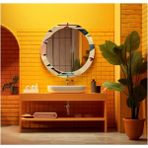 Dekorarif Desenli Yuvarlak Banyo-Salon Duvar Aynası 43 - Renkli - 60 x 60