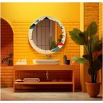 Dekorarif Desenli Yuvarlak Banyo-Salon Duvar Aynası 45 - Renkli - 60 x 60
