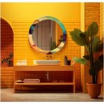 Dekorarif Desenli Yuvarlak Banyo-Salon Duvar Aynası 51 - Renkli - 60 x 60