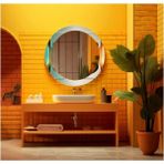 Dekorarif Desenli Yuvarlak Banyo-Salon Duvar Aynası 6 - Renkli - 60 x 60