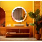 Dekorarif Desenli Yuvarlak Banyo-Salon Duvar Aynası 81 - Renkli - 60 x 60