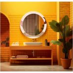 Dekorarif Desenli Yuvarlak Banyo-Salon Duvar Aynası 86 - Renkli - 60 x 60
