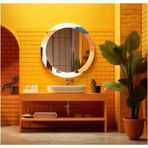 Dekorarif Desenli Yuvarlak Banyo-Salon Duvar Aynası 89 - Renkli - 60 x 60