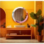 Dekorarif Desenli Yuvarlak Banyo-Salon Duvar Aynası 94 - Renkli - 60 x 60
