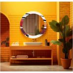 Dekorarif Desenli Yuvarlak Banyo-Salon Duvar Aynası 96 - Renkli - 60 x 60