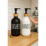 Dekorasyaa 2Li Siyah Beyaz Cam Sıvı Sabunluk 500Ml - Bambu Stantlı