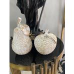 Dekoratif 2'li elma armut biblo polyester BEYAZ GOLD DETAYLI