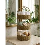 Dekoratif 3 Katlı Rattan Havluluk ve Banyo Rafı - Doğal Hasır Şıklığı - 55 cm