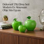 Dekoratif 3'lü Elma Seti Modern Ev Aksesuarı Obje Süs Eşyası