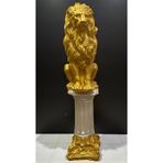 Dekoratif 53cm Büyük Boy İnci ve Gold Takım Gold Aslan ve Sütun Ev Balkon Bahçe Bohem Biblo Heykel