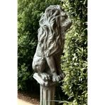 Dekoratif 53cm Eskitme Gri Aslan Ve Sütun Set Ev Balkon Bahçe Dekorasyon Bohem Biblo Heykel